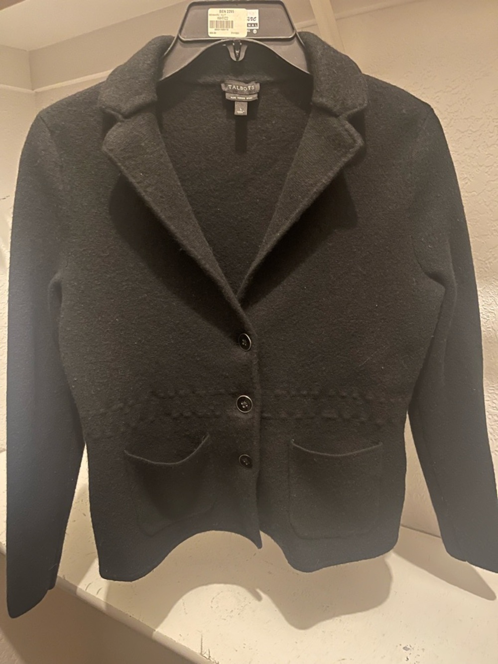 Talbots Women's Large 100% Pure Merino Wool Black Cardigan Sweater Button Front
